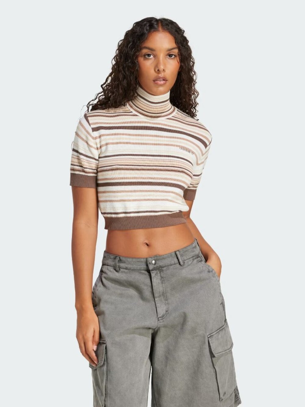 NWT Adidas Originals Striped Knit Crop Turtleneck Top